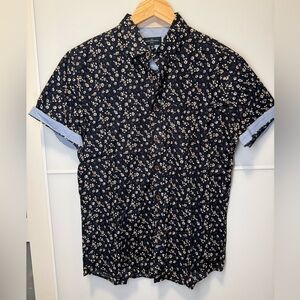 Men’s Floral Navy Button-Up Shirt- Rue Saint-Patrick